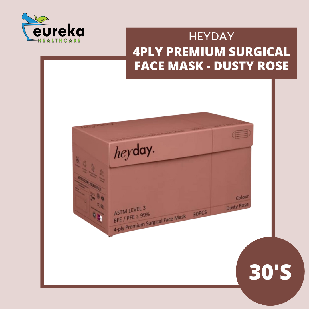 HEYDAY 4PLY PREMIUM SURGICAL FACE MASK 30'S (BOX) - DUSTY ROSE&w=300&zc=1