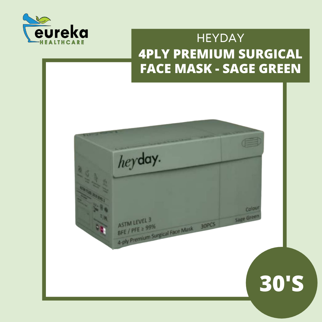 HEYDAY 4PLY PREMIUM SURGICAL FACE MASK 30'S (BOX) - SAGE GREEN&w=300&zc=1