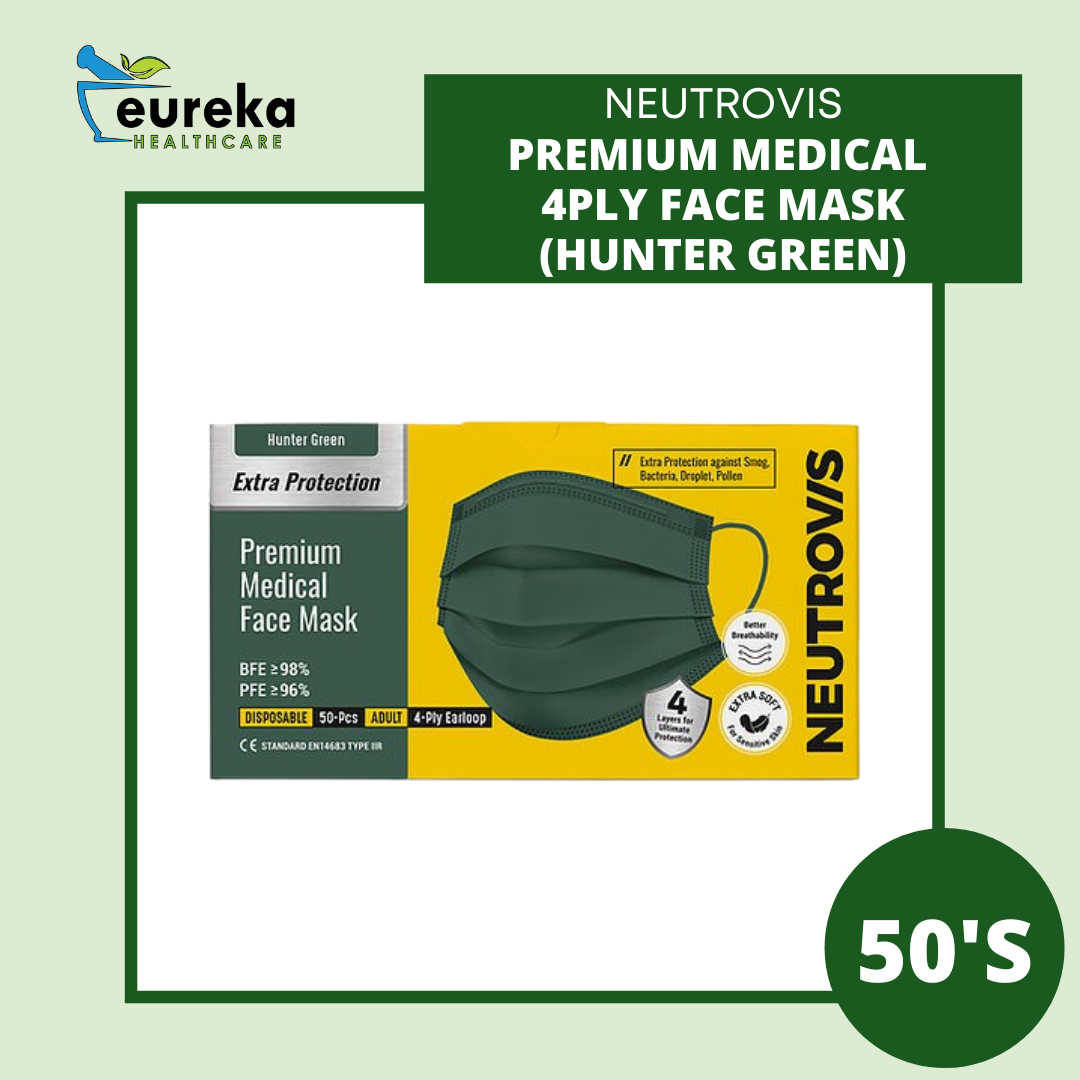 NEUTROVIS MEDICAL 4 PLY FACE MASK 50'S - EXTRA PROTECTION PREMIUM (HUNTER GREEN)&w=300&zc=1