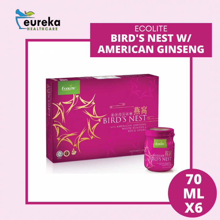 ECOLITE BIRD'S NEST WITH AMERICAN GINSENG, WHITE FUNGUS & ROCK SUGAR 70ML X 6