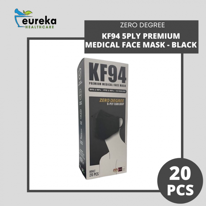 ZERO DEGREE KF94 5PLY PREMIUM MEDICAL FACE MASK 20'S - BLACK