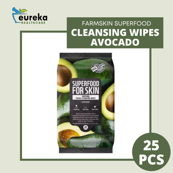 FARMSKIN SUPERFOOD FOR SKIN CLEANSING WIPES 25'S - AVOCADO