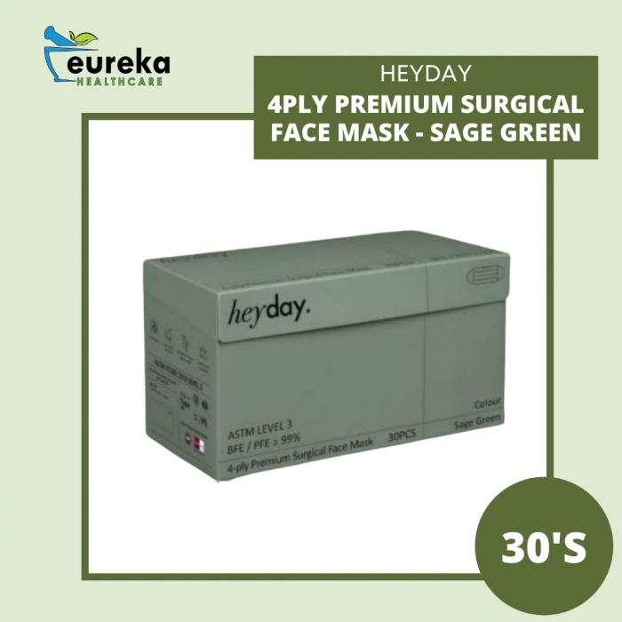 HEYDAY 4PLY PREMIUM SURGICAL FACE MASK 30'S (BOX) - SAGE GREEN